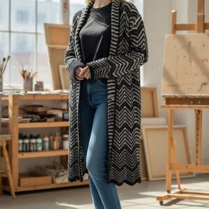 Laura Ashley Black and White Chevron Cardigan